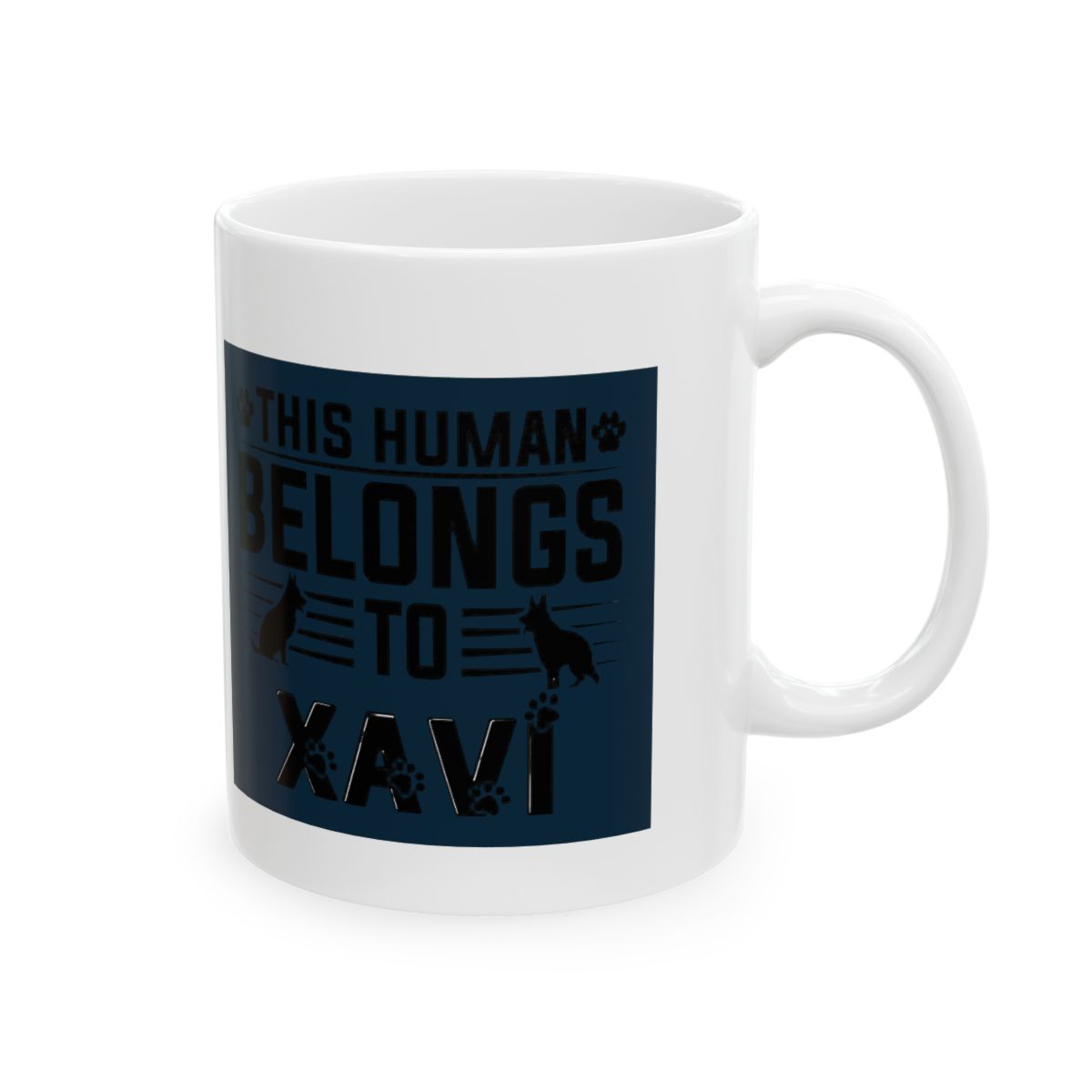 Dog Name Xavi Personalised Gift This Human Belongs To a Ceramic Mug, White, 11oz